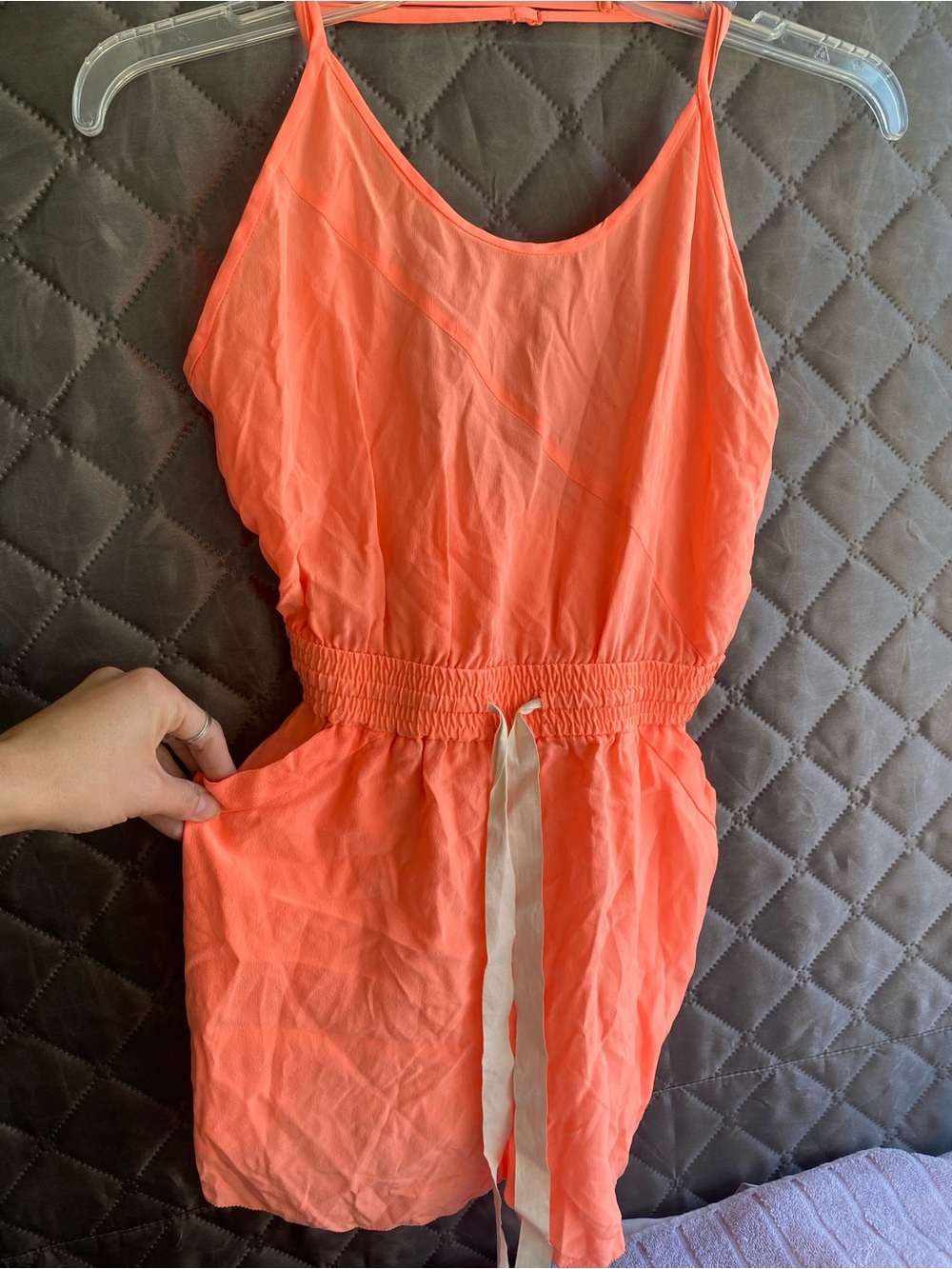 Aritzia Wilfred Peri 100% Silk Romper - Neon Coral - Size xxs